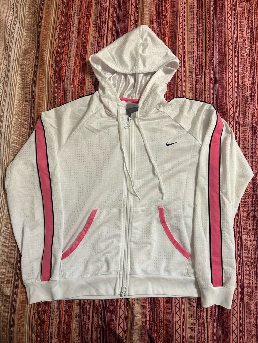 Nike Dri-FIT White Pink Full Zip Hooded Jacket Medium Running Workout Hoodie - Picture 3 of 5